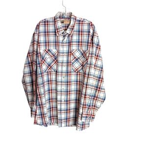Big Mac- Men's White, Red & Blue Plaid Button-Up Shirt - XL